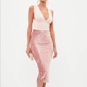 Pleated midi velvet skirt